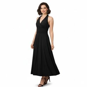 Jones Wear Women's Black Halter Ruched Sleeveless Midi Dress Size 4 Formal Event